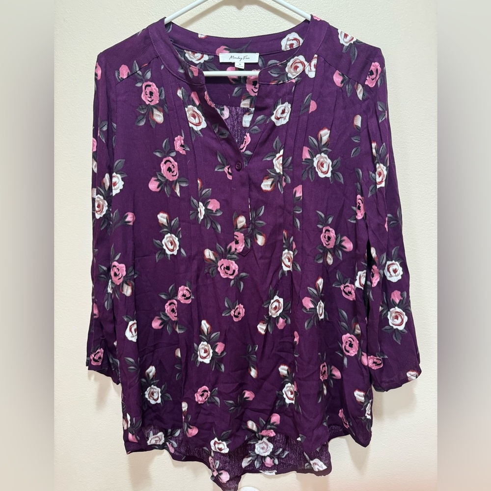 Monday Fun Purple Floral Blouse